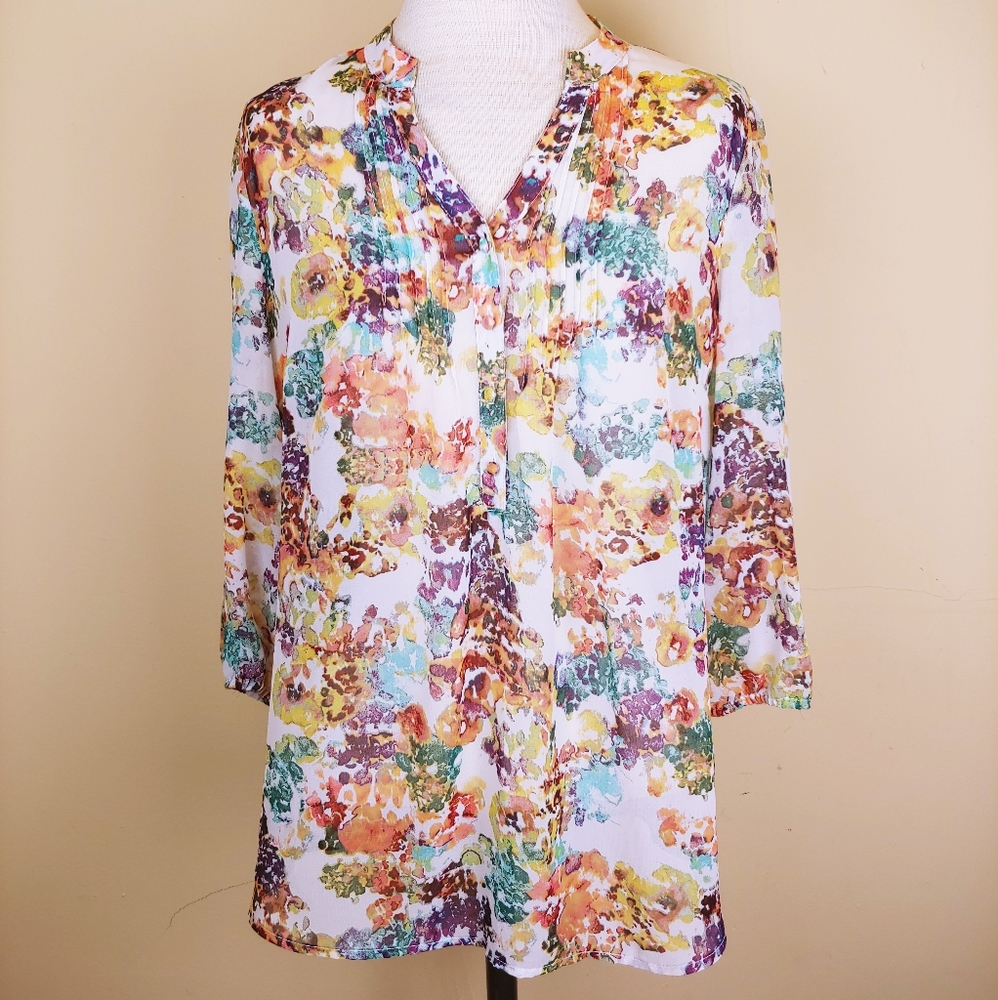 a.n.a A New Approach Colorful Half Button Blouse